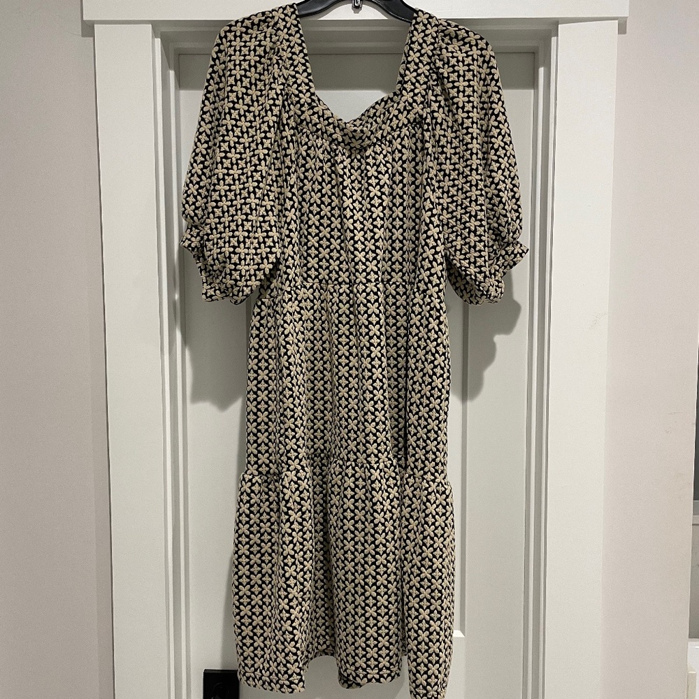 NWT Baltic Born Georgia puff sleeve black & tan tiered dress size L